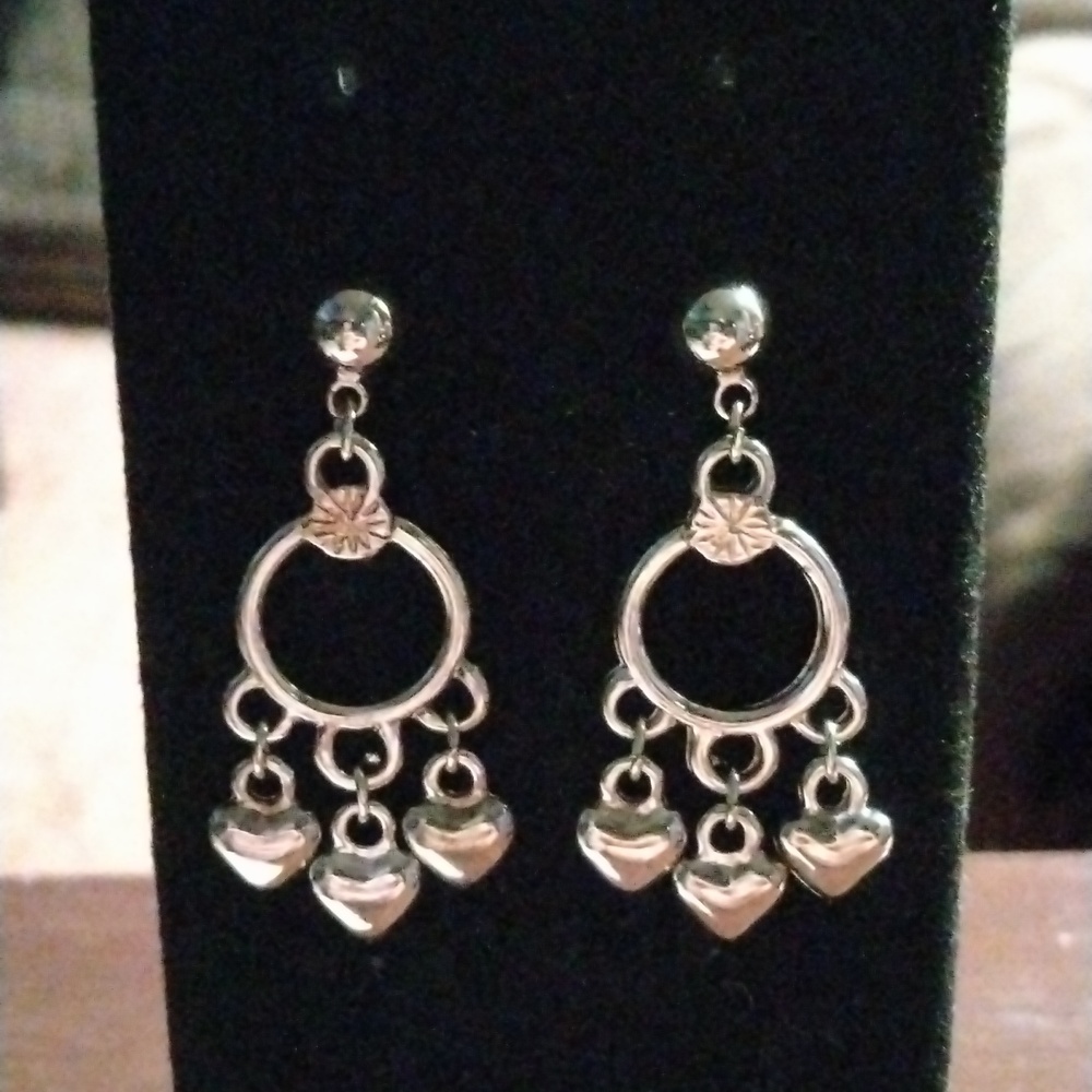 Silver Dangling Heart Earrings